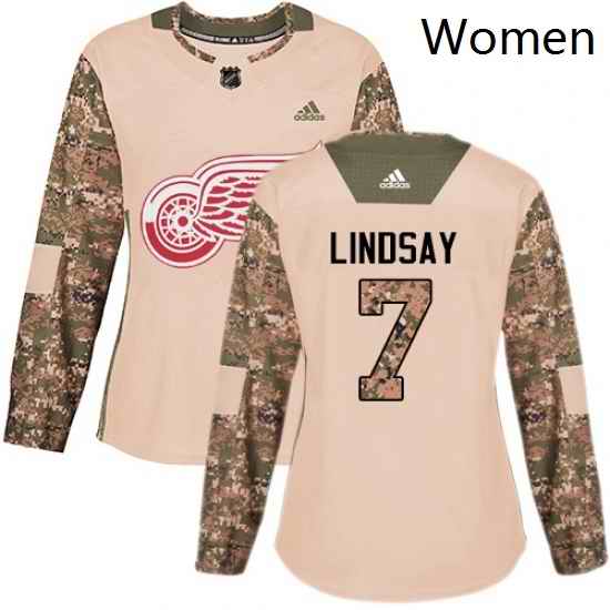 Womens Adidas Detroit Red Wings 7 Ted Lindsay Authentic Camo Veterans Day Practice NHL Jersey